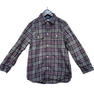 Boden Kids Plaid Flannel Button-Up Shirt 7-8Y Multicolor Gray Purple